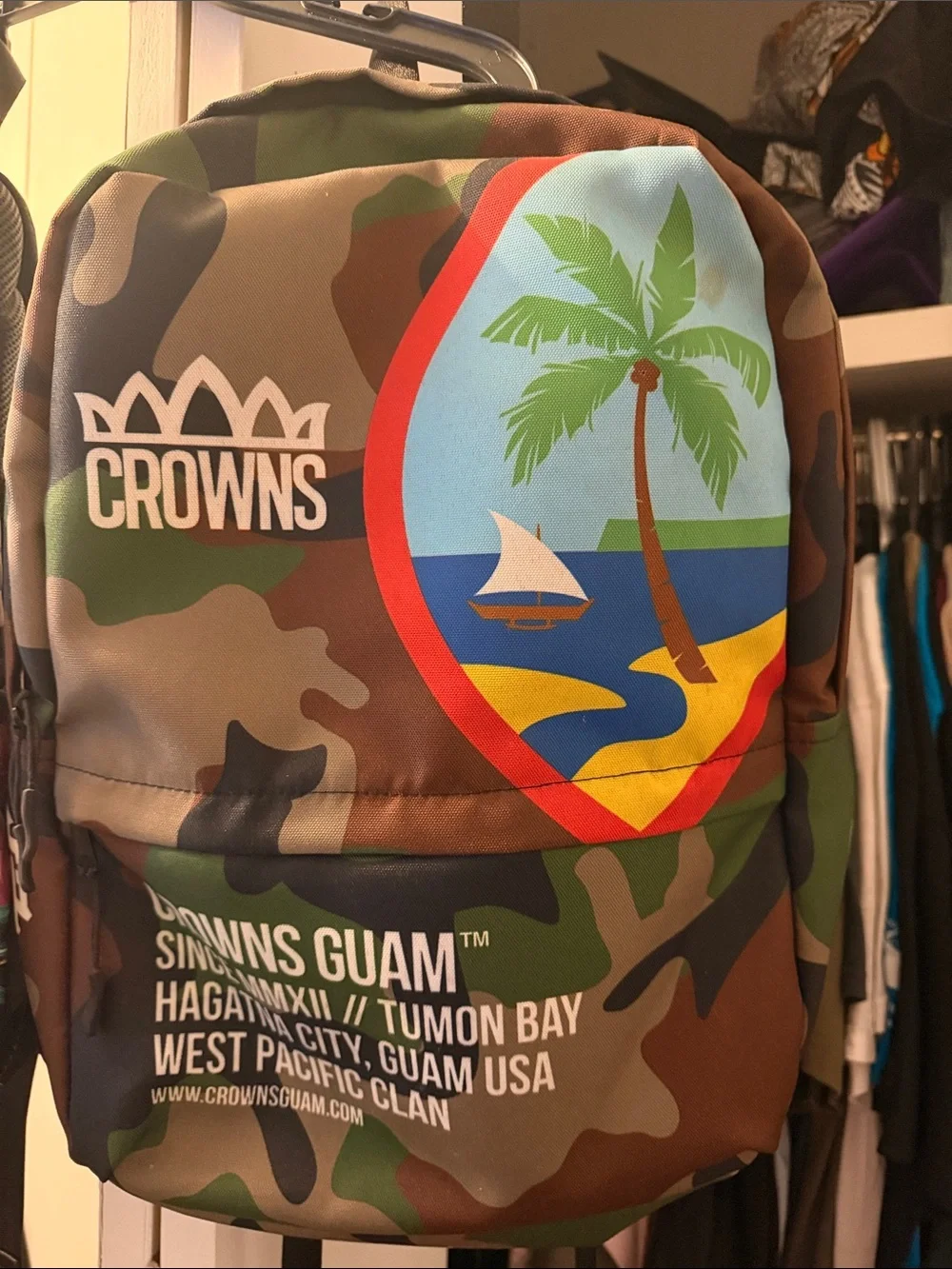 CROWNS GUAM Camouflage Backpack with Tropical Patch - Green Brown